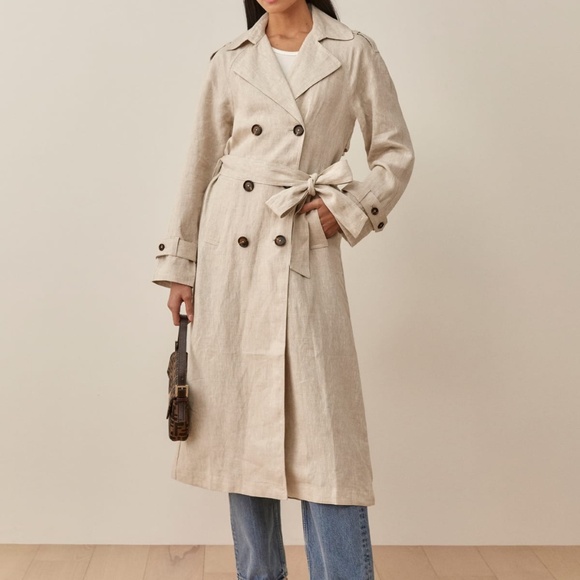 Reformation Belgium Linen Trench Size S Color Oatmeal